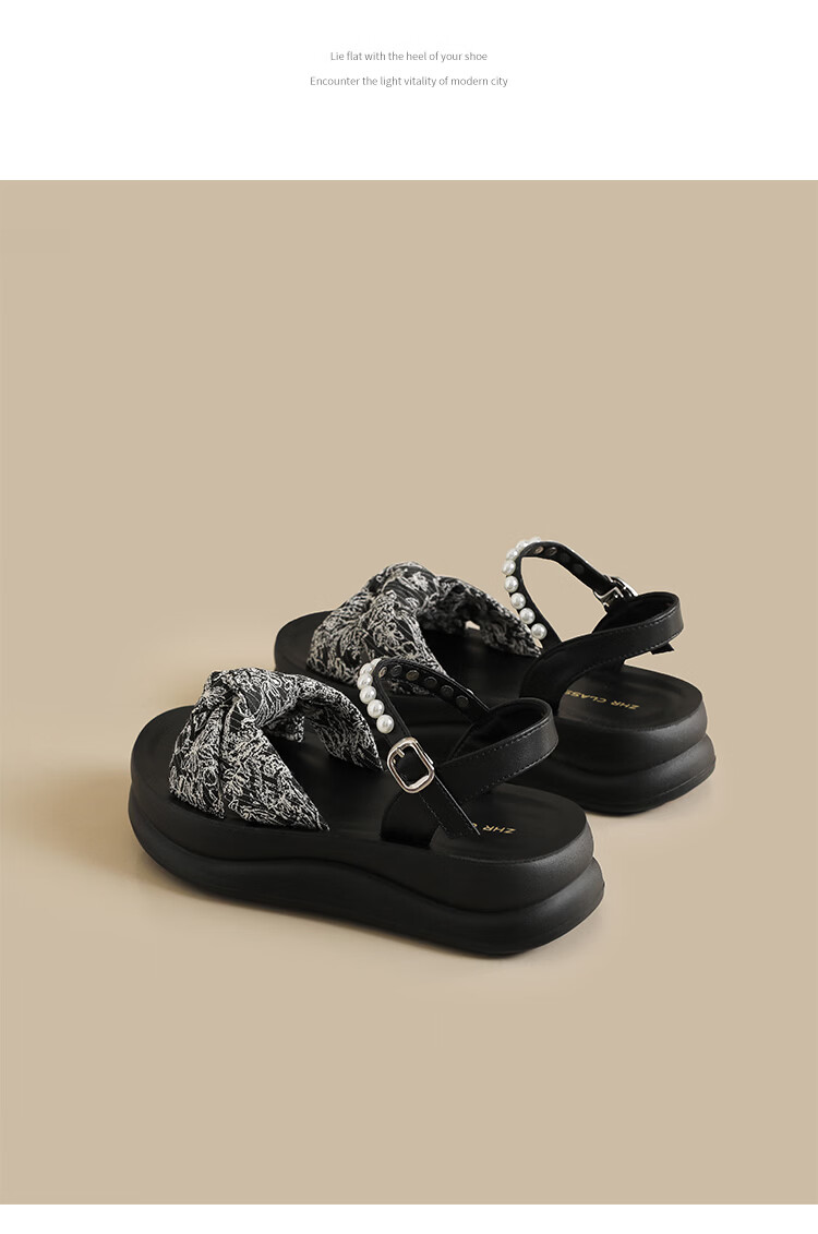 ZHR Women's Summer New Thick Sole Height Increasing Sandals with Bow Black 37 21