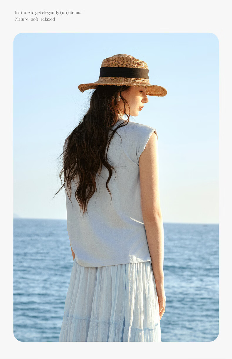 Olrain Eurier Scarf Collar Short Sleeve T-Shirt Women Summer New Casual Simple Commuter Knit Top Blue S 16