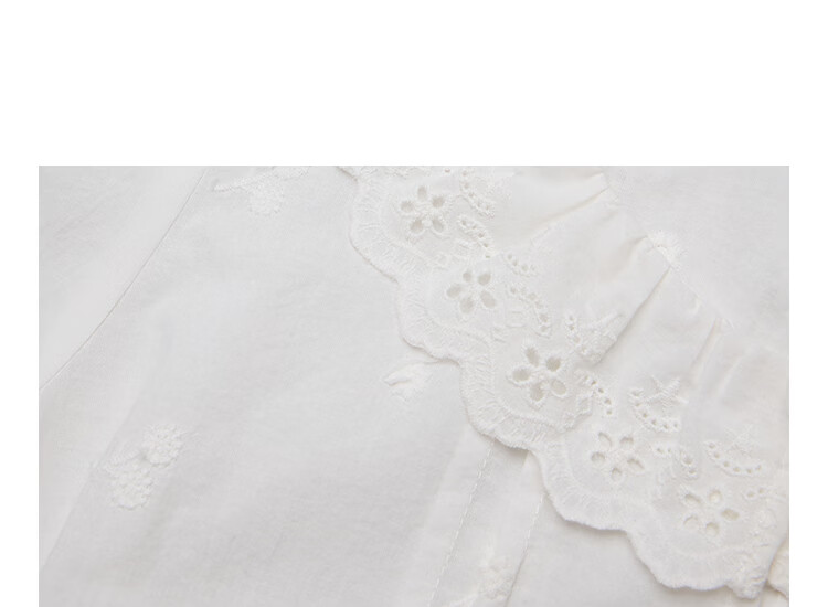 INMAN INMAN [Runway Style] Puff Sleeve Lace Peter Pan Collar Blouse, Summer 2026, Pure Cotton Short Sleeve, White, Size L 19