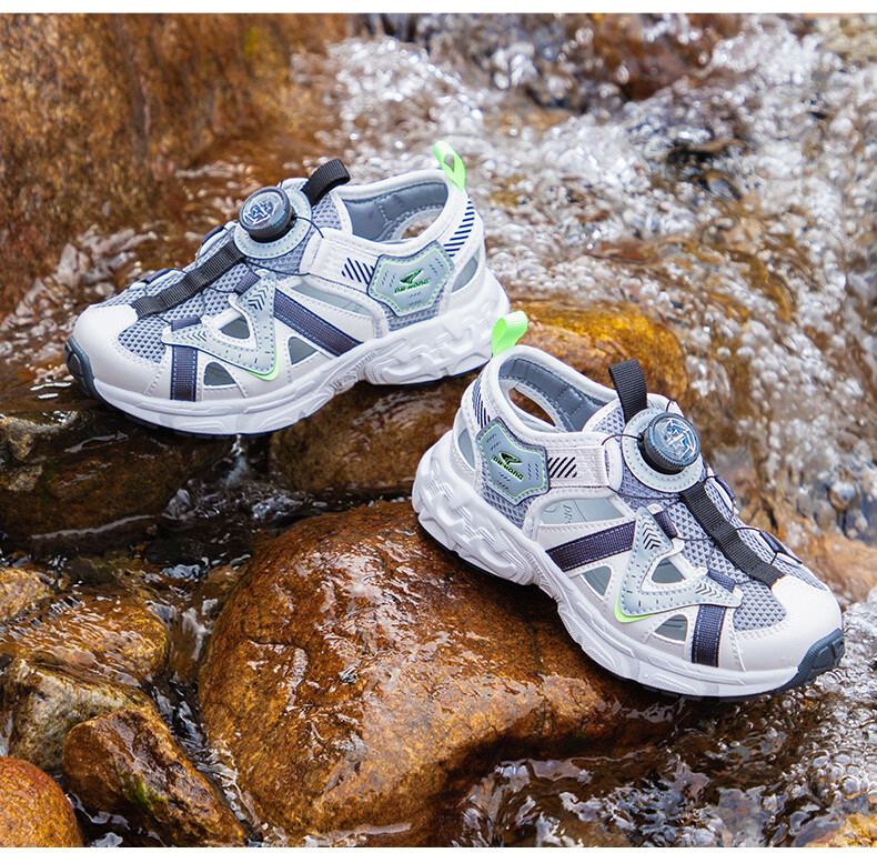 DR·KONG Summer Open-Toe Sandals Lightweight Outdoor Breathable Slip-On Button Kids Sandals Blue/Grey Size 30 17