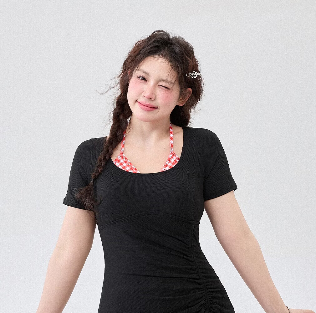 Agliondy Plus Size Women's One-Piece Swimsuit Waist Slimming Classic Black L 15