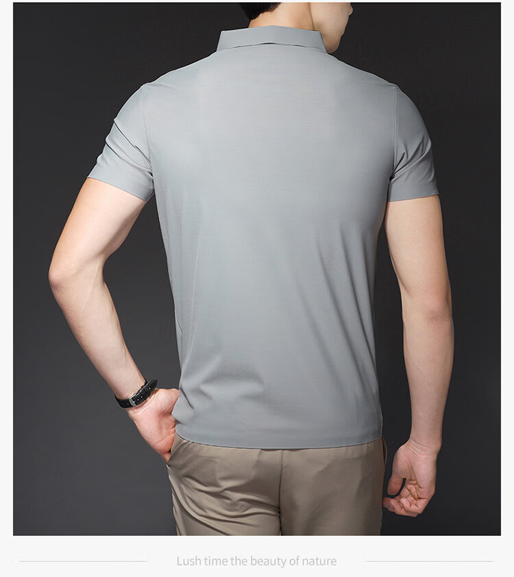 ROMON Short Sleeve Polo Shirt Men's Summer Business Casual Cool Breathable Ice Silk Top Medium Gray XL 19