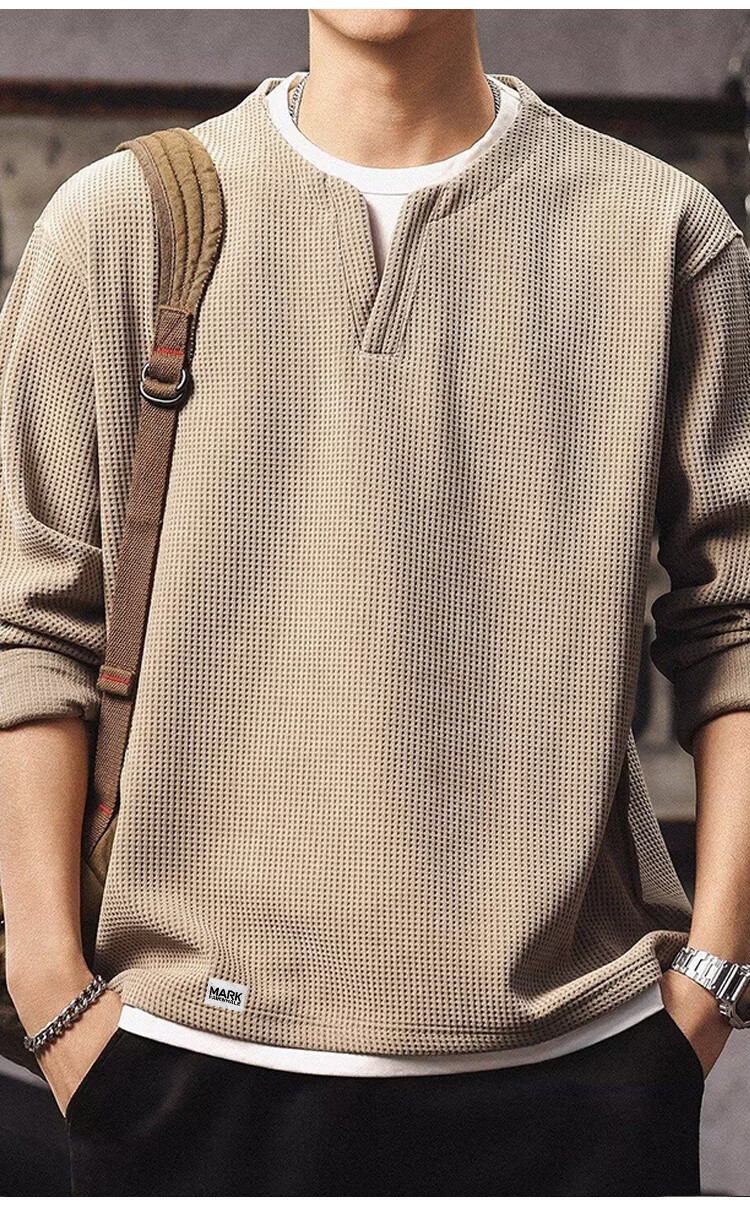 Mark Fairwhale American Vintage Double-Layer Collar Sweatshirt Men's Spring Autumn New Color-Block Casual Trendy Long Sleeve Faux Two-Piece T-Shirt 12