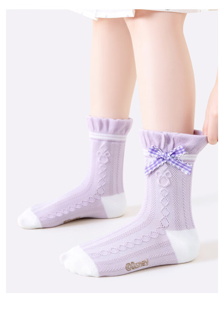 Disney Girls Summer Thin Mid-Calf Socks 2026, 4 Pairs Sweet Bowknot Seamless Socks with Hearts, Size L 12