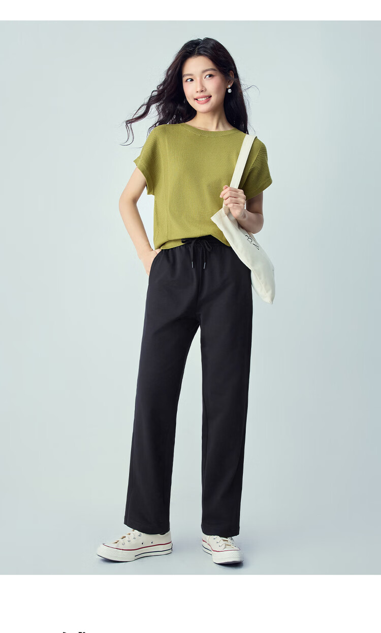 Giordano Women's Pants 2026 Summer New Pure Cotton Spliced Drawstring Elastic Waist Knit Sweatpants 13416244 19