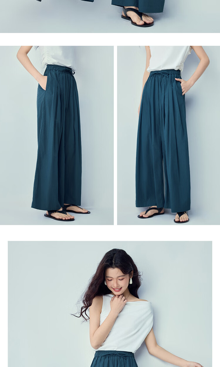 Giordano Women's Pants 2026 Summer New Pleated Casual Drawstring Elastic Waist Wide-Leg Pants 13416316 10
