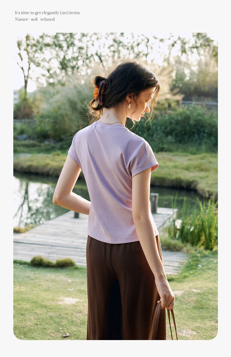 Olrain Oureier Summer New Women's Round Neck Heart Embroidery Casual Pullover Short Sleeve T-Shirt Top Purple M 12