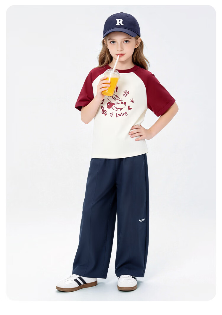 Disney Girls Ice Silk Mosquito Repellent Pants Summer Thin 2026 New Girls Curved Blade Stylish Straight Wide-Leg Pants Size 150 15