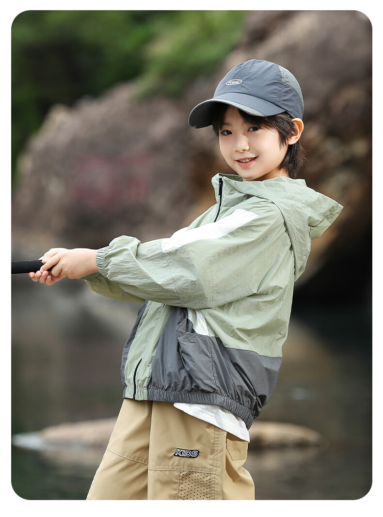 Little Elephant Hamm Boys' Summer Sun Protection Jacket UPF50+ Children's Lightweight Coat 2026 New Stylish Skin Jacket Green 130 cm 22