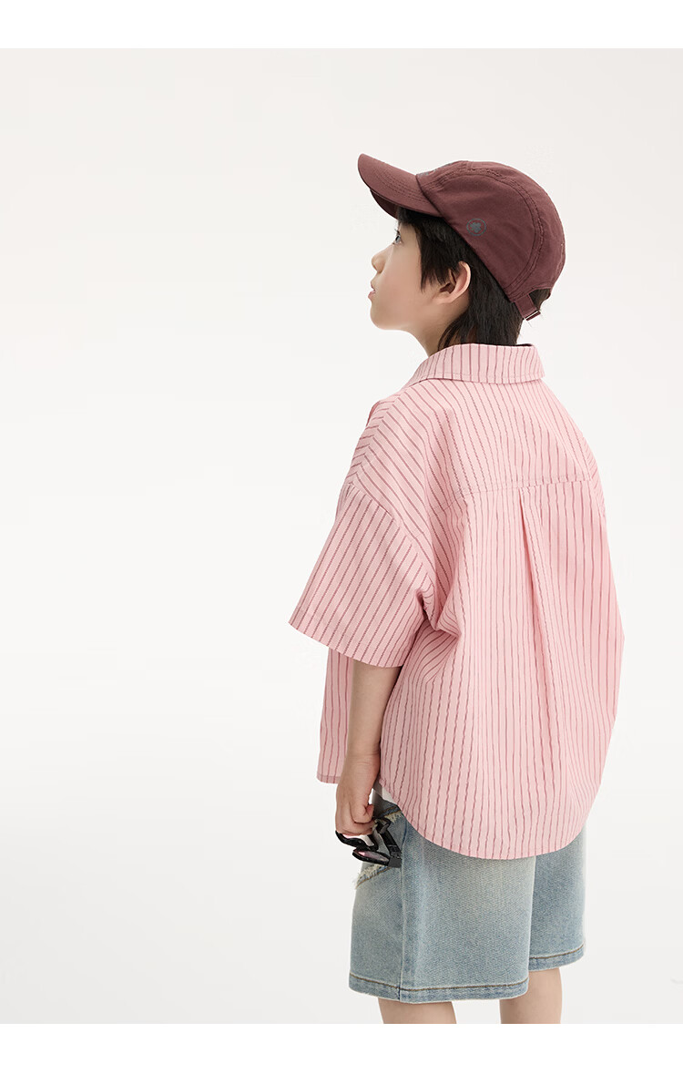 Paitown Boys' Shirt 2026 Summer New Children's Striped Loose Short Sleeve Shirt for Big Kids Trendy 15