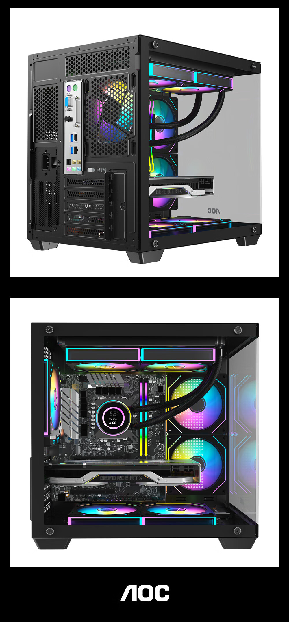 AOC Seaview CG391B Case + T122RB Fan 3-Pack Set (M-ATX Pillarless Double-Sided Side-Transparent Seaview Case, Supports 240mm Water Cooling, ARGB Temperature-Controlled Fans) 7