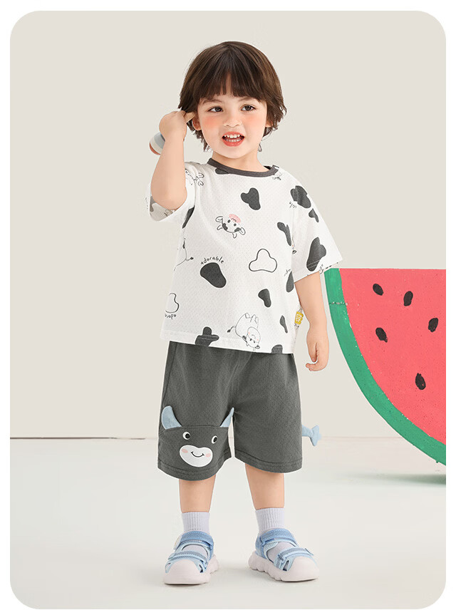 Kaka Panda Boys Simple Set Children's Short Sleeve Shorts Summer Outfit Girls Baby New Top Infant Two-Piece Set 18