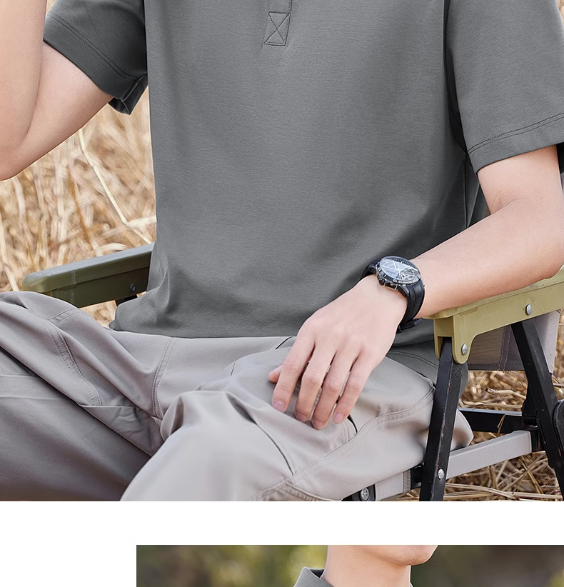 ROMON Men's Liquid Ammonia Mercerized Cotton Polo Shirt Short Sleeve Summer High-End Business Casual T-Shirt Khaki 2XL 20