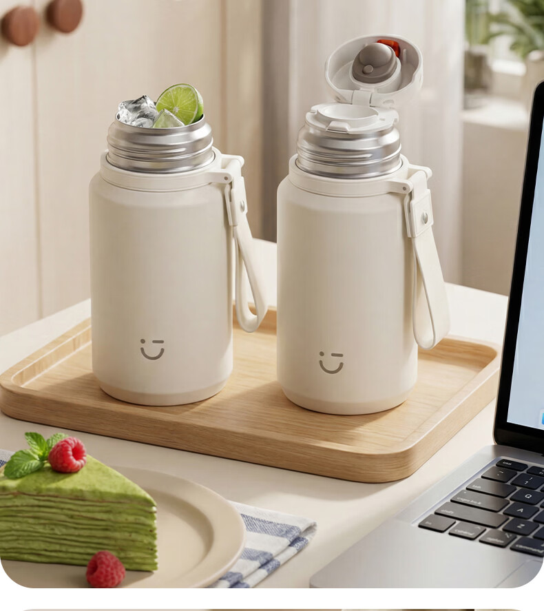 MINISO Insulated Water Bottle for Women Students High-Value 316L Stainless Steel Tea Infuser Portable Large Capacity Water Cup Cloud Mist White 590mL 11