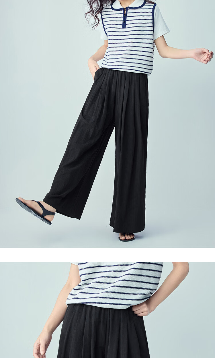 Giordano Women's Pants 2026 Summer New Pleated Casual Drawstring Elastic Waist Wide-Leg Pants 13416316 13