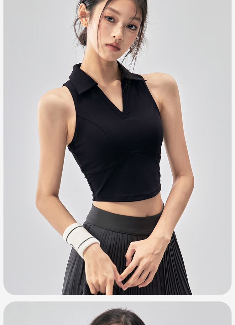 Women's Lace-Up Padded Sports Vest Sleeveless POLO Collar Tennis Yoga Top Running Fitness Training Bra Summer 13