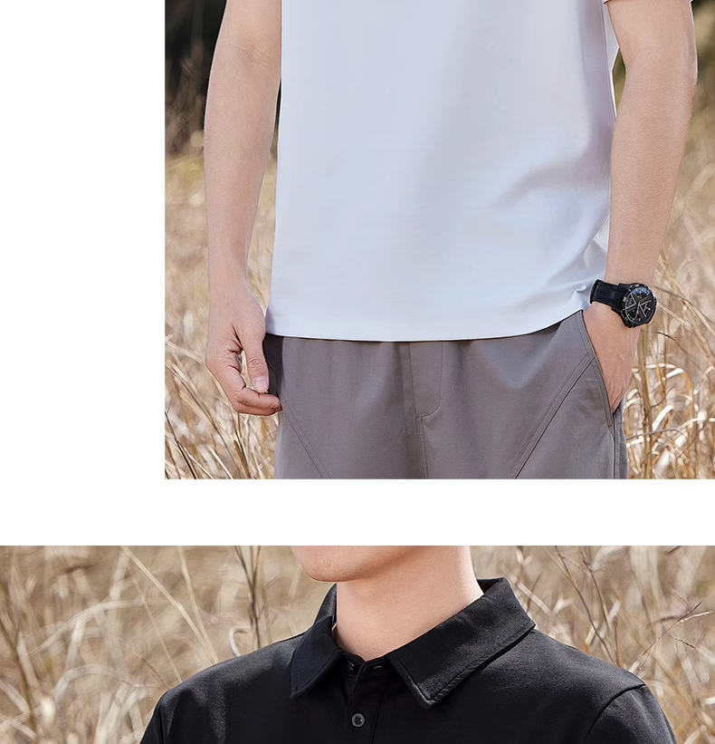ROMON Men's Liquid Ammonia Mercerized Cotton Polo Shirt Short Sleeve Summer High-End Business Casual T-Shirt Khaki 2XL 14