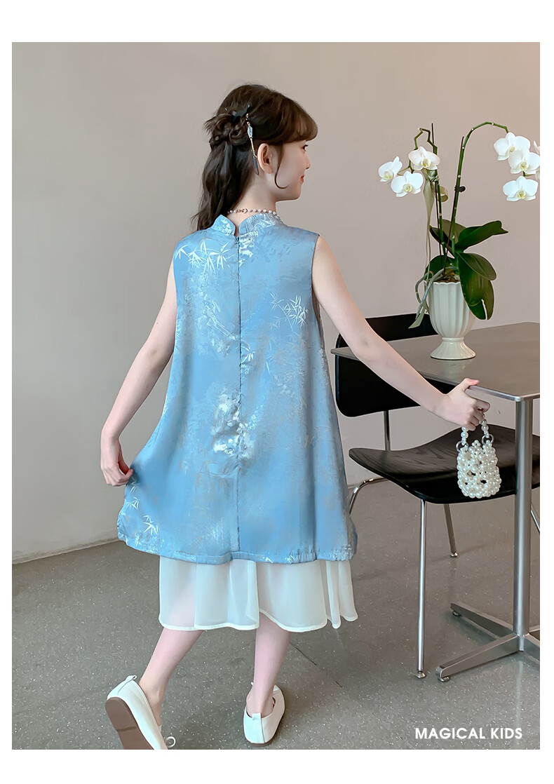Magical Childhood Girls Summer Dress 2026 New Children's Clothing Little Girls New Chinese Style Qipao Princess Dress 8
