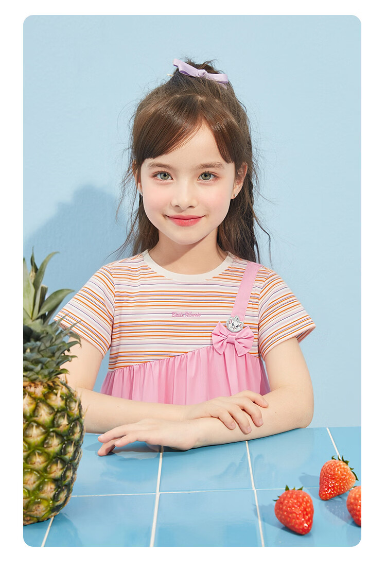 Disney Girls' Dress Big Kids Princess Dress Summer Children's Dress Faux Two-Piece Spliced Dress Peach Pink 110 16
