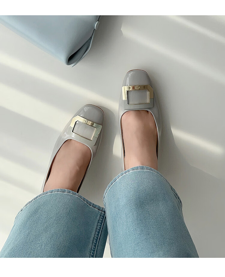 Le Saunda 26 New Simple Versatile Commuter Square Toe Low Heel Slip-On Flats Women 7M26703 Moonlight Gray GYP 36 8