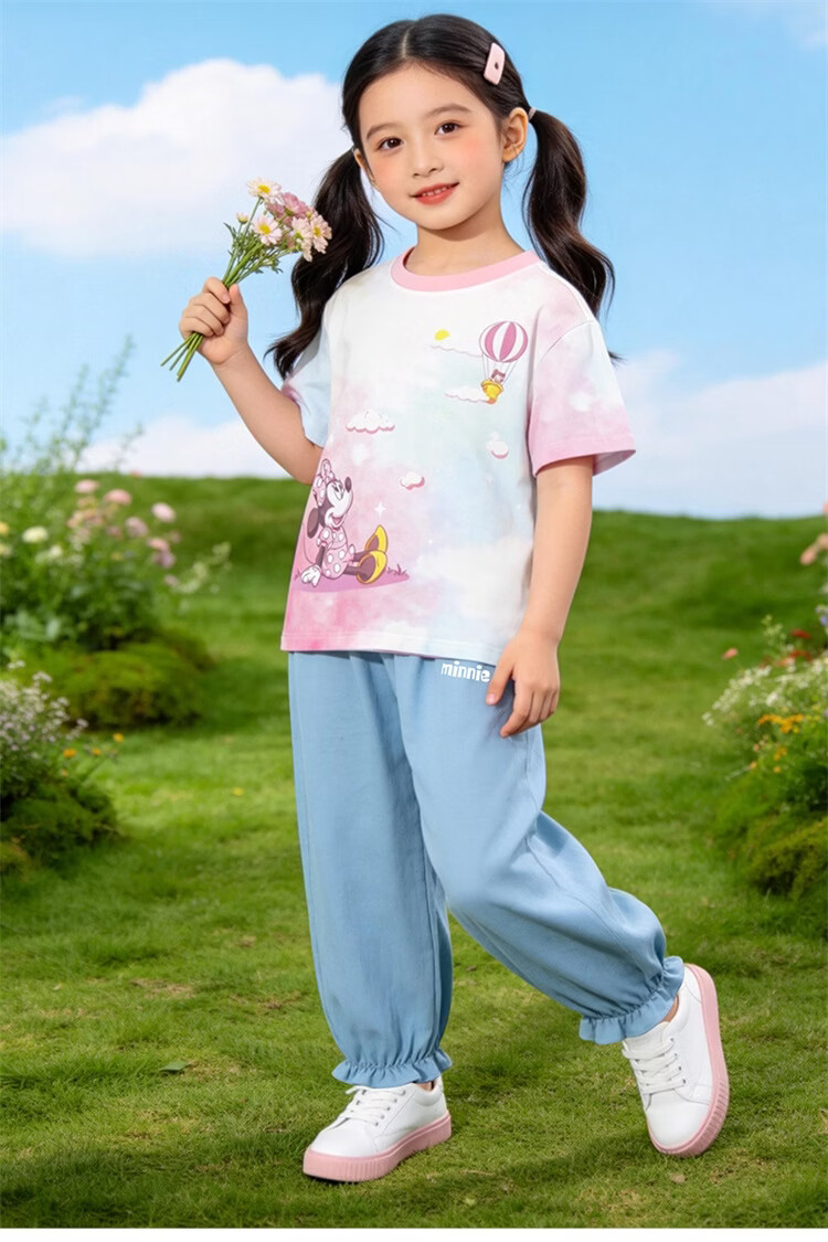 Disney Spring Summer New Girls Ice Cool Short Sleeve T-Shirt Lightweight Breathable Anti-Mosquito Long Pants Casual Set Pastel Color 100 4