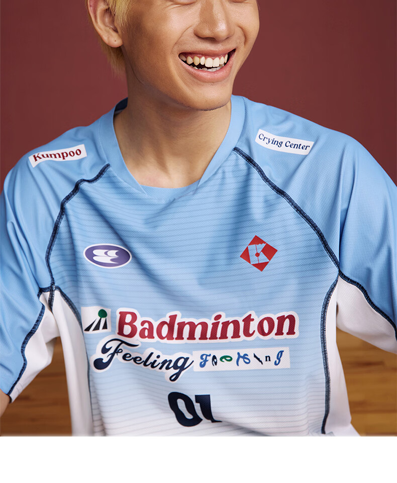 KUMPOO (KUMPOU) Badminton Short-Sleeve Quick-Dry Top, T-Shirt, Crying Center Co-Branded Competition Uniform, ACT261610-White, Size M 14