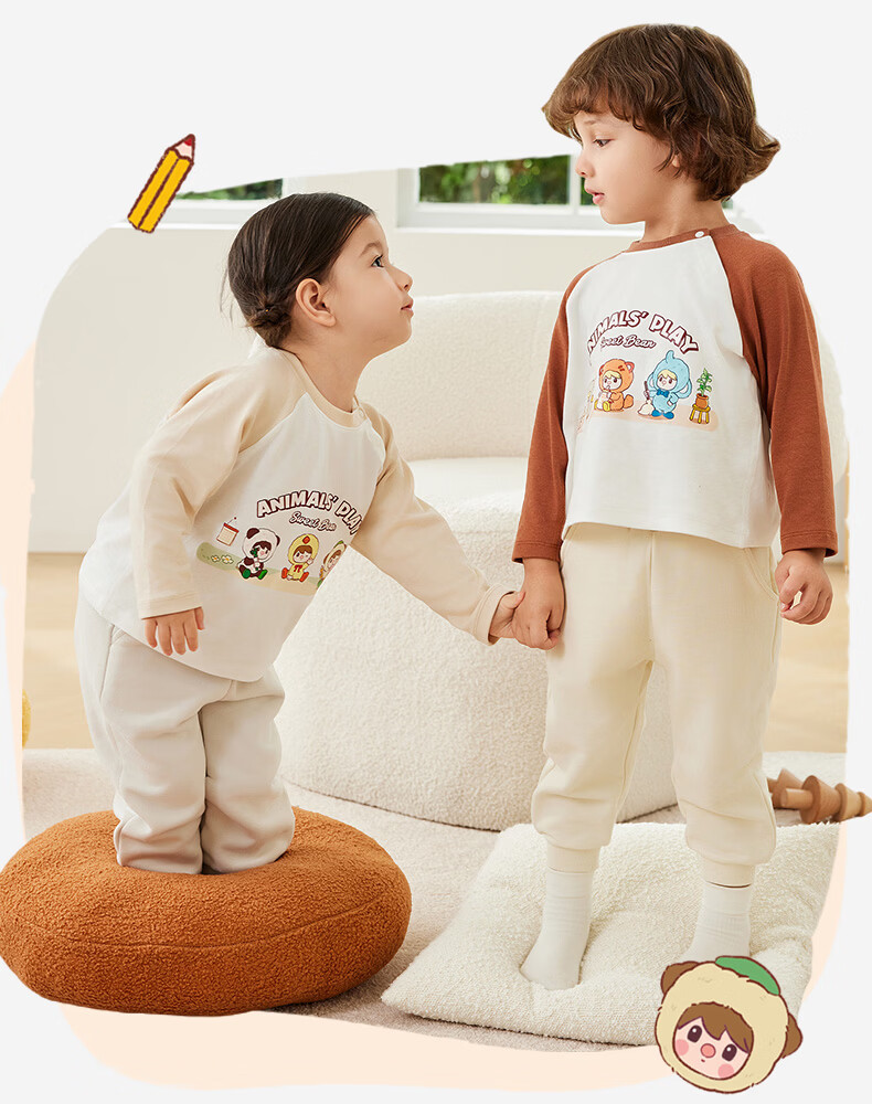 Ibaby Antibacterial Breathable Kids Long Sleeve T-Shirt Pop Mart Collaboration Base Shirt Light Milk Tea Size 120 14