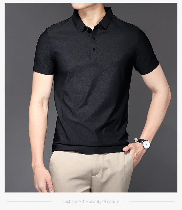 ROMON Short Sleeve Polo Shirt Men's Summer Business Casual Cool Breathable Ice Silk Top Medium Gray XL 24