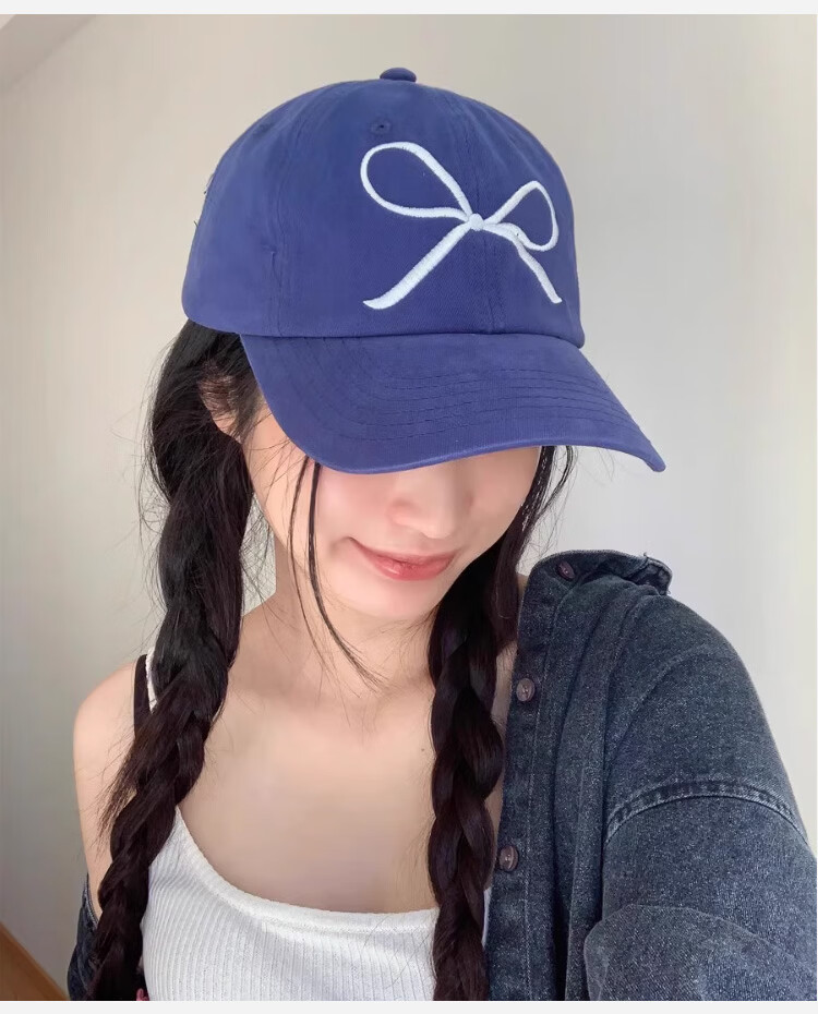 Peak Women's Baseball Cap Outdoor Sunshade Embroidered Bow Sweet Korean Style Fashion Street Dance Duckbill Hat Large Brim Slim Face 15