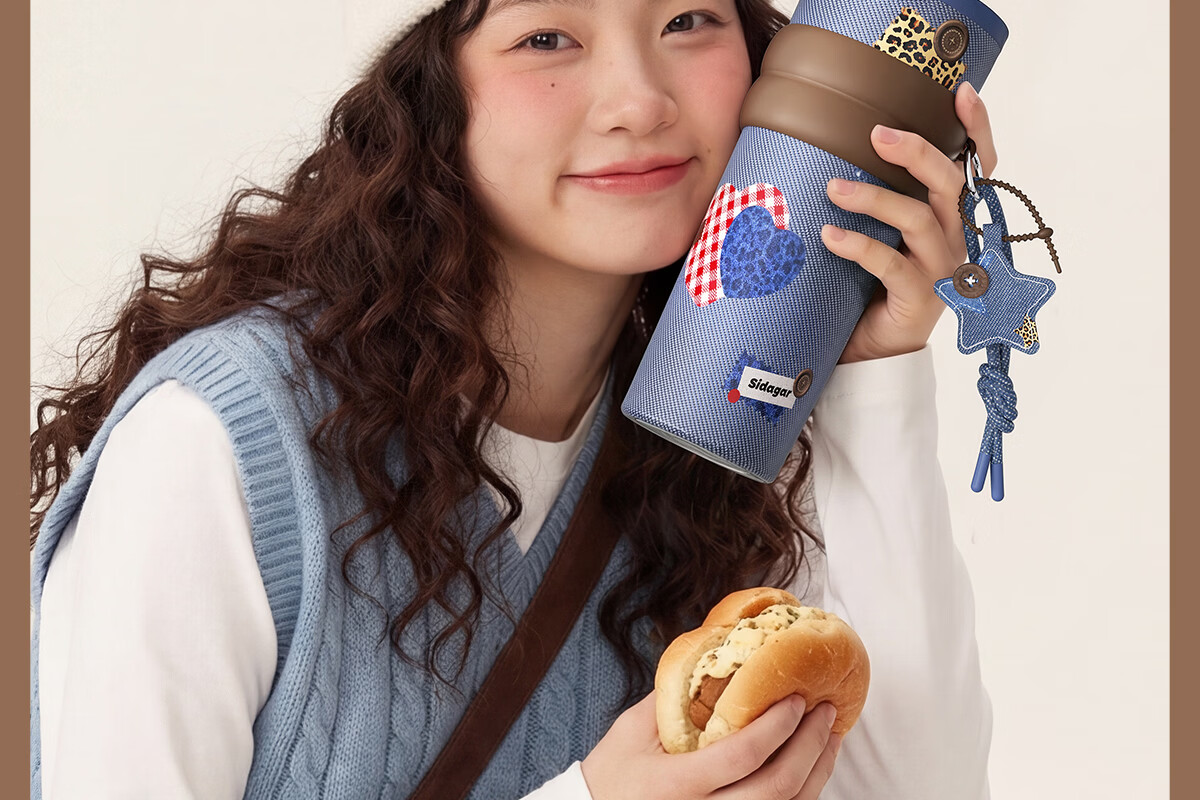 Shida Home Insulated Water Bottle for Women Denim Series Straw Cup Portable High-Value Large Capacity Stainless Steel Car Mug 8