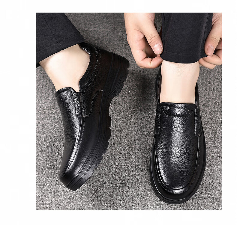 CARTELO First Layer Cowhide Men's Breathable Casual Leather Slip-On Shoes Genuine Leather Dad Shoes KX05 Black Size 46 10