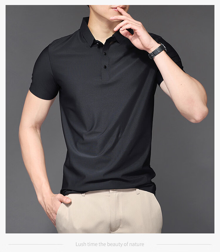 ROMON Short Sleeve Polo Shirt Men's Summer Business Casual Cool Breathable Ice Silk Top Medium Gray XL 23