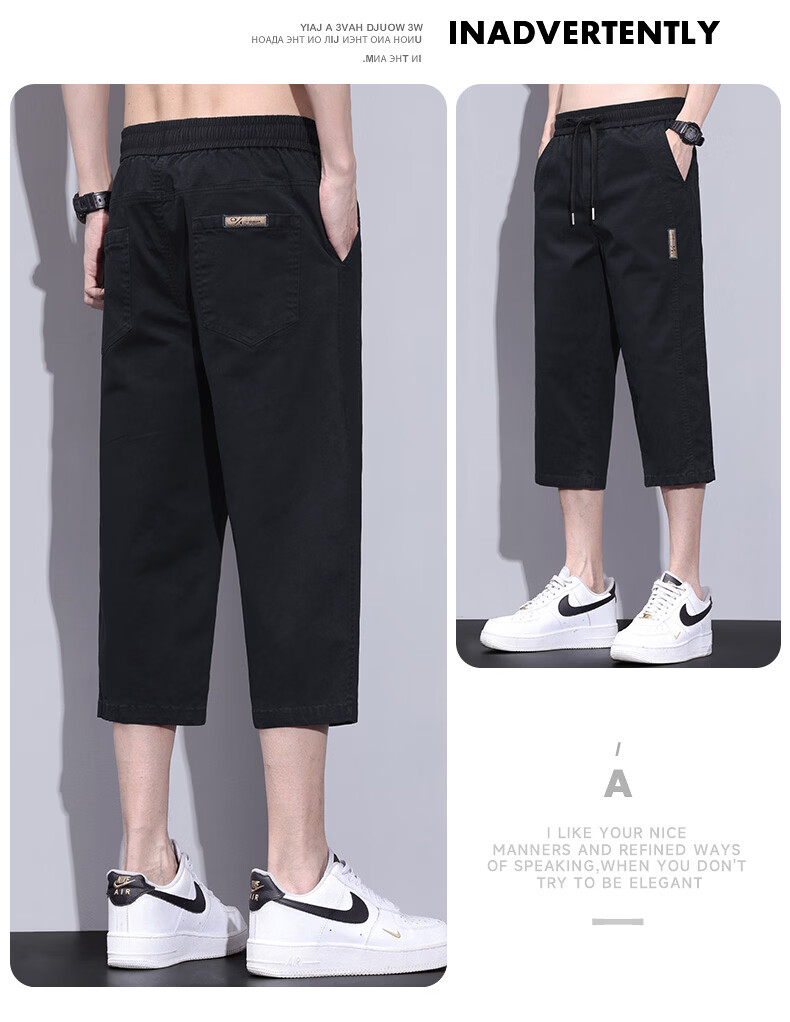 PLAYBOY Men's Summer Thin Cotton Loose Casual Sports Over-the-Knee Cargo Capri Shorts 14