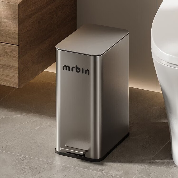 Mr.Bin Living Room Stylish Trash Can Kitchen Pedal Covered Large Household Stainless Steel Bathroom Luxury 15L Gray 2