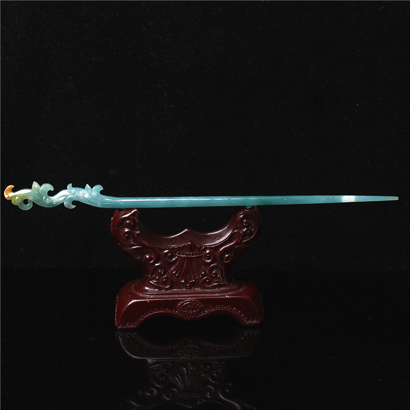 翡翠发簪老坑蓝水玉雕兰花簪子加长女款古装头饰证书【图片 价格 品牌