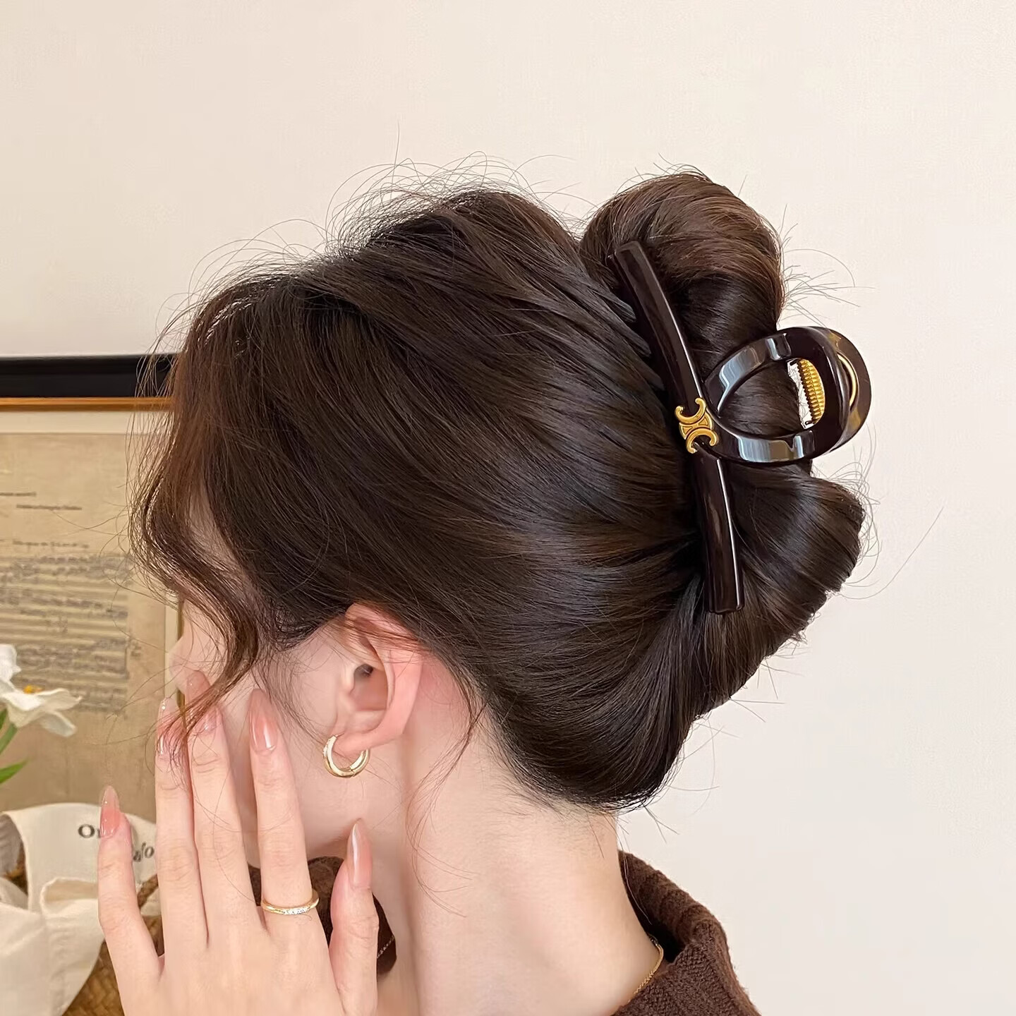 Jinglei Elegant Black Bow Large Hair Clip Women French Luxury Shark Clip Fashion Updo Hair Clamp 2