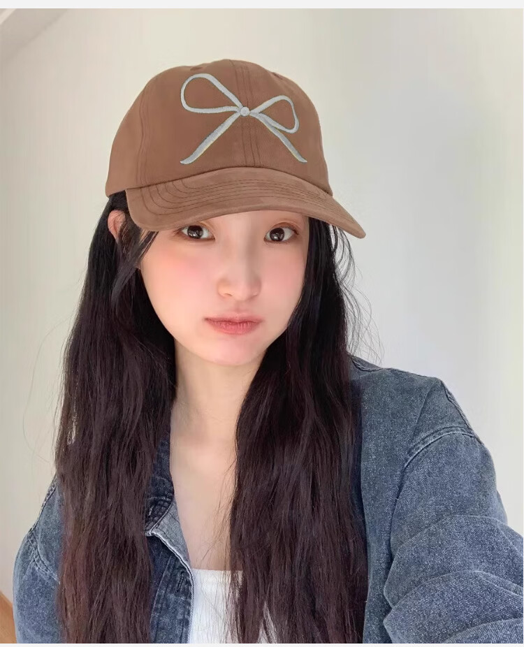 Peak Women's Baseball Cap Outdoor Sunshade Embroidered Bow Sweet Korean Style Fashion Street Dance Duckbill Hat Large Brim Slim Face 18