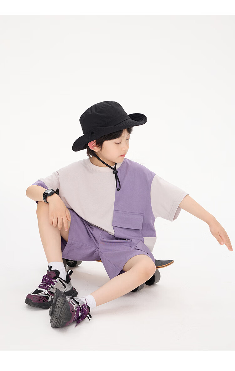 Paitown Kids 2026 New Boys' Summer Colorblock Short Sleeve and Shorts Casual Set Stylish 16