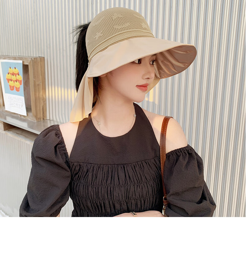 TUCANO Women's Summer Open-Top Sun Hat with Wide Brim Outdoor Cycling Face-Covering UV Protection Shawl Sunshade Hat 20