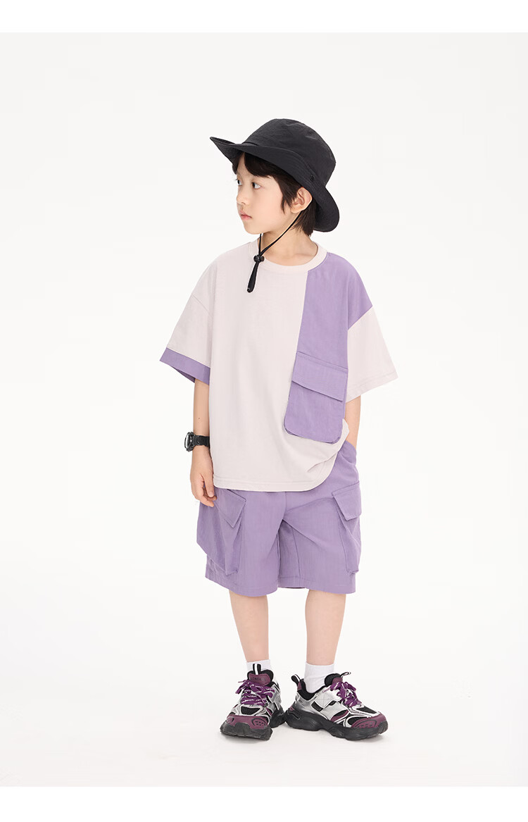Paitown Kids 2026 New Boys' Summer Colorblock Short Sleeve and Shorts Casual Set Stylish 21
