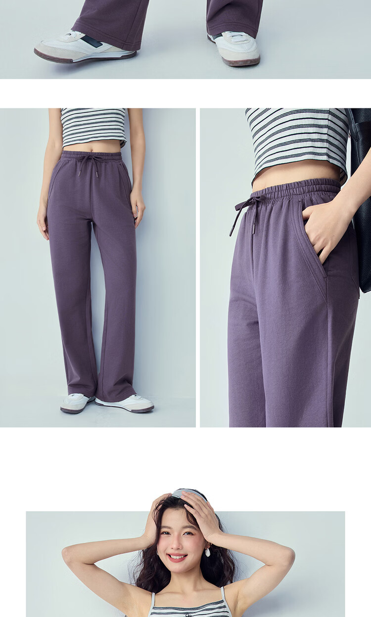 Giordano Women's 2026 Summer Pure Cotton Casual Pants with Patch Pockets Elastic Waist Knit Sweatpants 13416245 14
