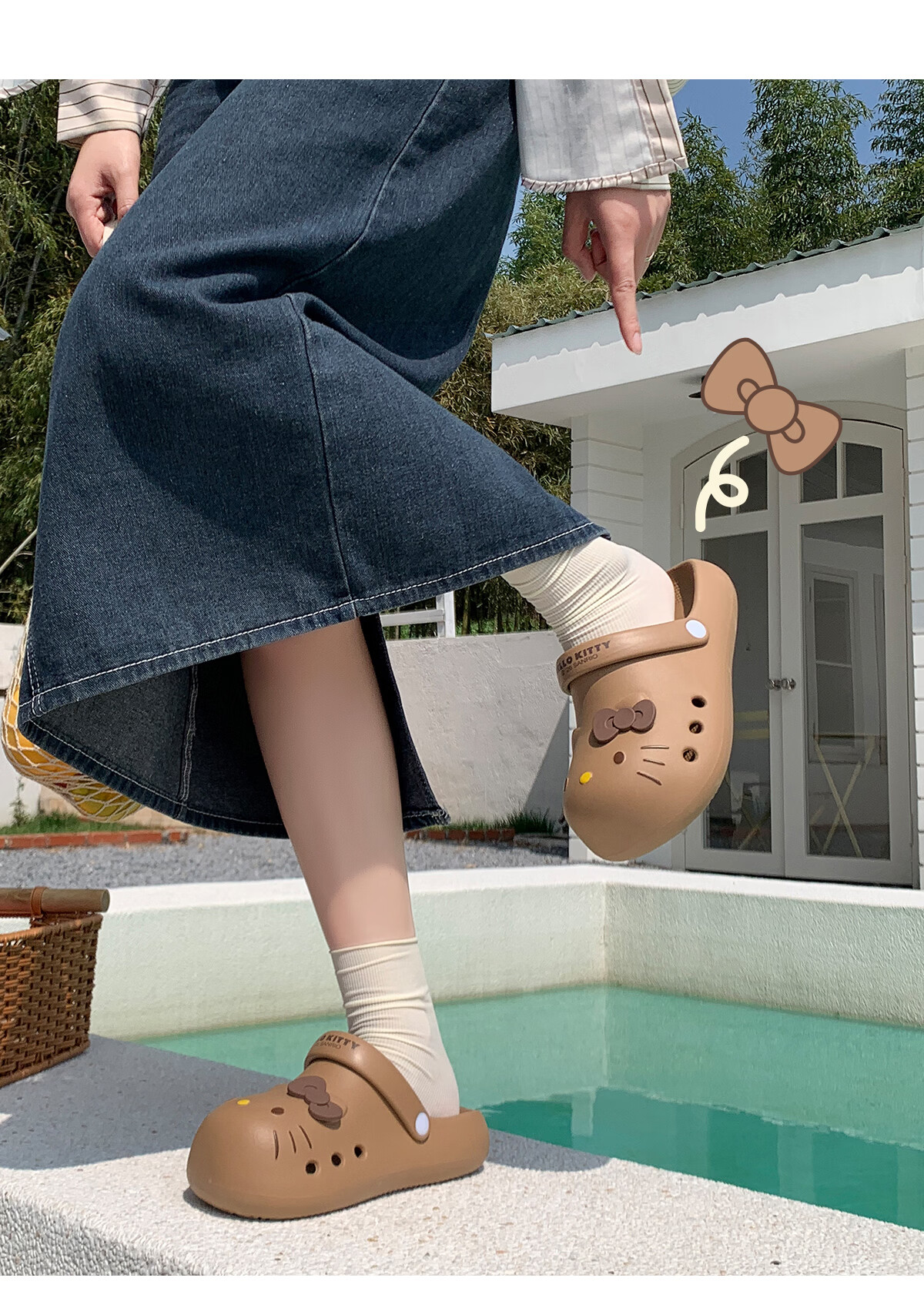 Runrou Women's Summer 2026 New Hello Kitty Thick Sole Height Increasing Outdoor Beach Shoes Non-slip Closed Toe Sandals 13