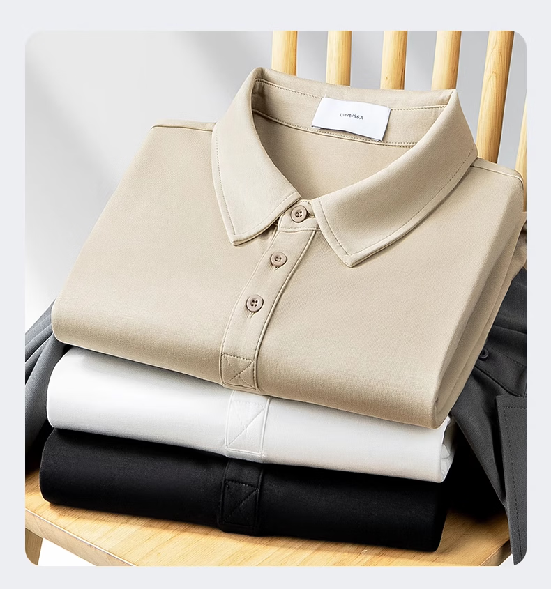ROMON Men's Liquid Ammonia Mercerized Cotton Polo Shirt Short Sleeve Summer High-End Business Casual T-Shirt Khaki 2XL 9