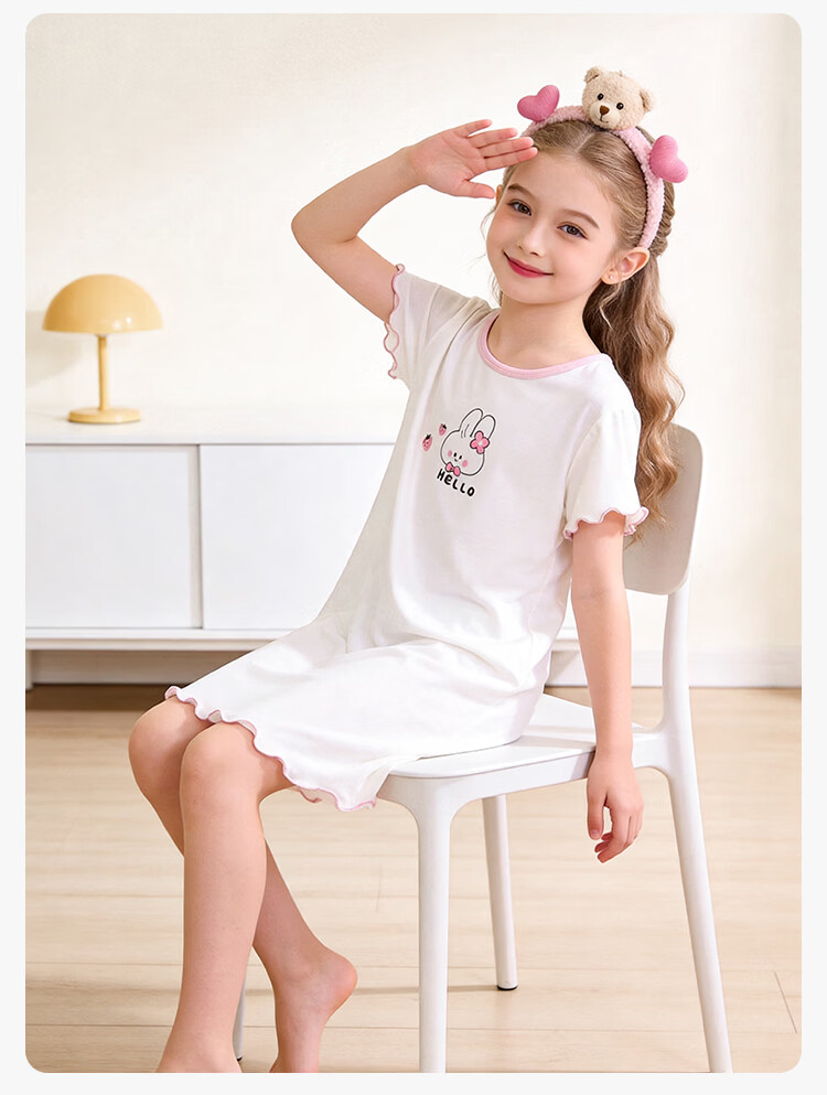 Hodo Girls' Summer Ultra-Thin Ice Silk Nightgown Children's Sleepwear Baby Home Dress 17