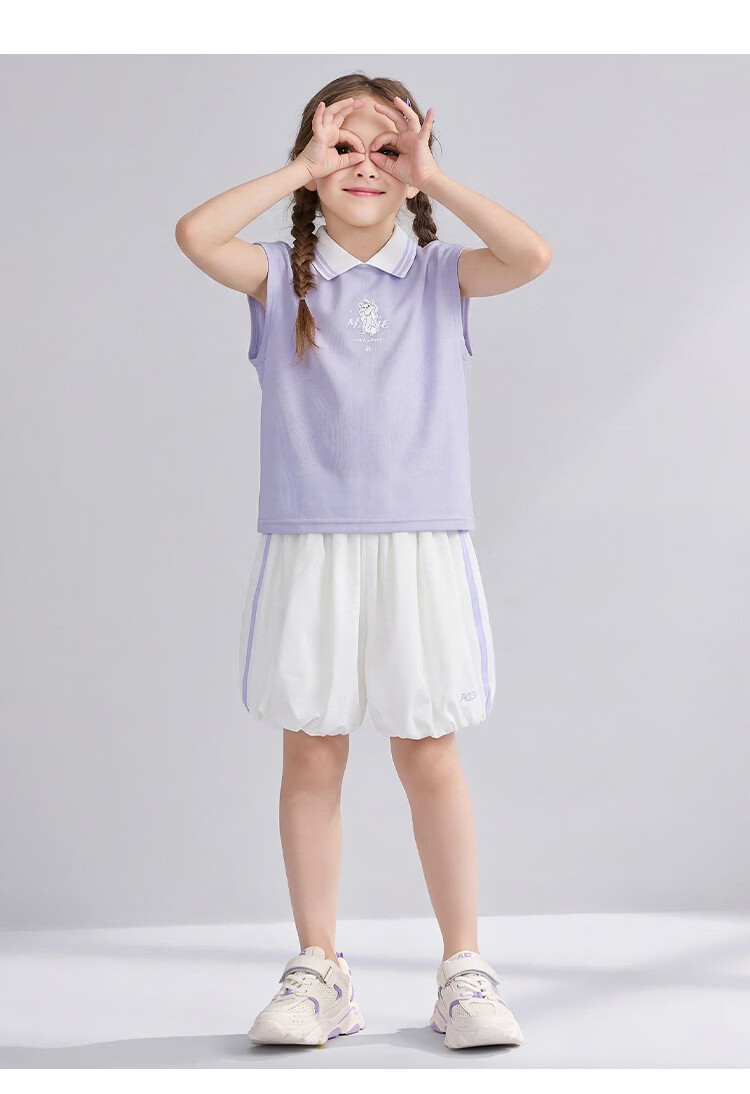 Disney Girls' Sleeveless Polo Collar Set Summer School Style Bud Shorts Two-Piece Set Off-White 160 15