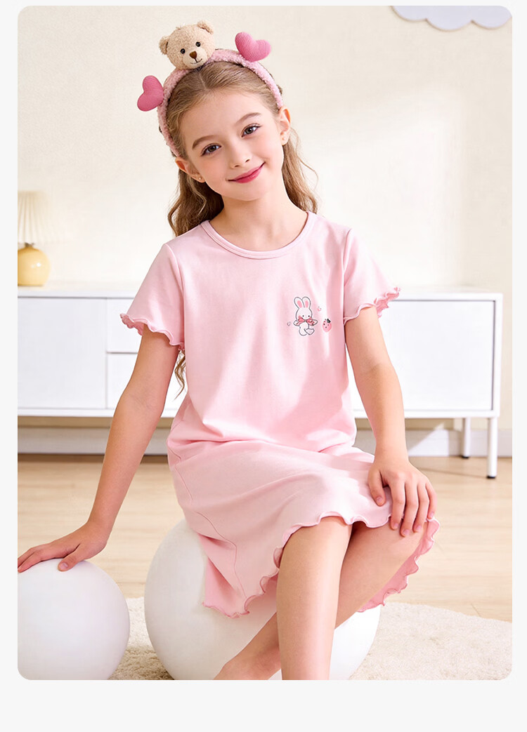 Hodo Girls' Summer Ultra-Thin Ice Silk Nightgown Children's Sleepwear Baby Home Dress 19