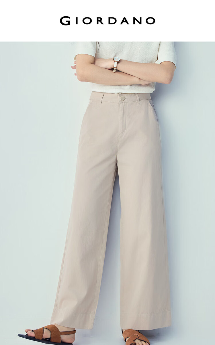 Giordano Women's Pants 2026 Summer New Pure Cotton High Waist Straight Casual Wide Leg Trousers 05416318 3