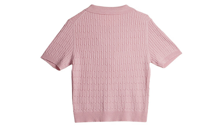 Olrain Oureier Twisted Flower Polo Collar Vintage Commuter Knit Pullover Women's Summer Simple Top Pink M 29