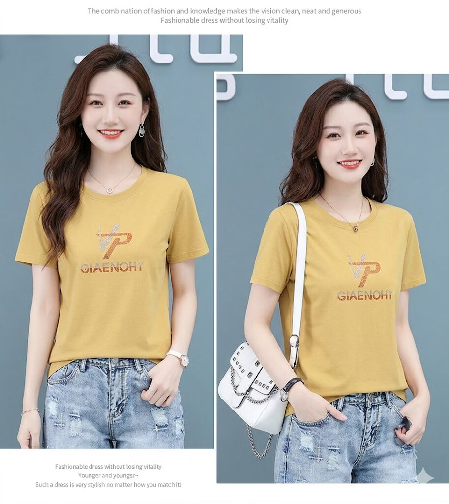 AEMAPE Women's Short Sleeve Summer 2026 New Mid-Age Thin Loose Fit Crew Neck T-Shirt 15