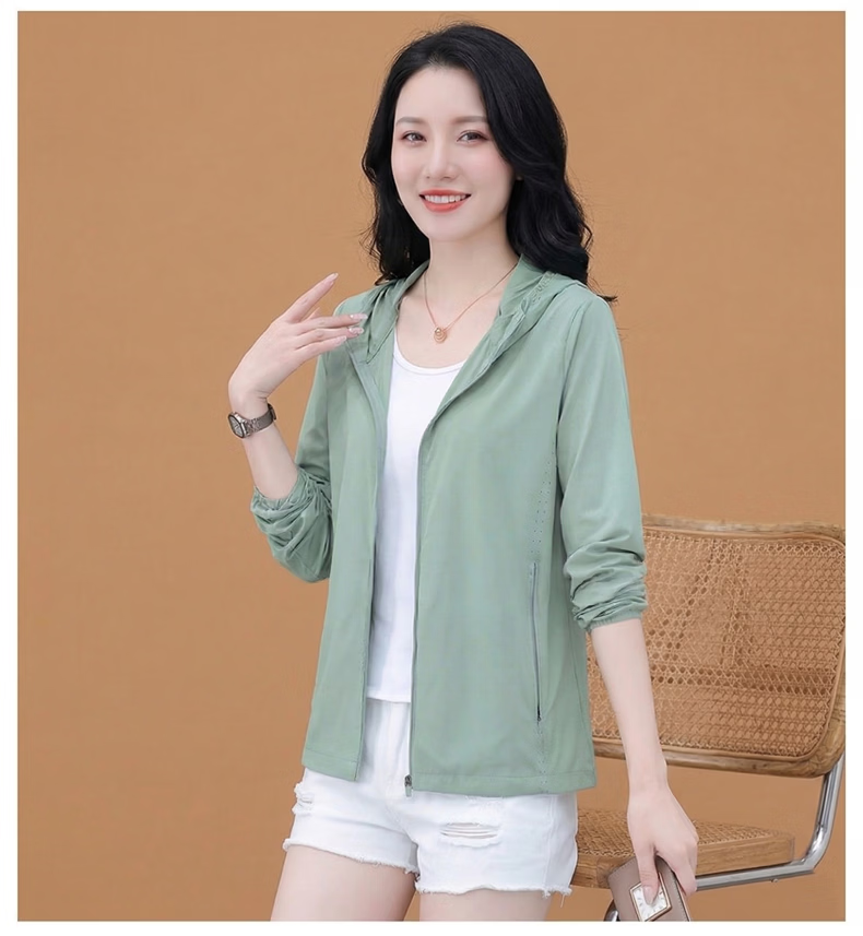AEMAPE Lightweight Sunscreen Jacket for Women Summer 2026 New Mid-Aged Mom UV Protection Outdoor Skin Jacket Coat 21
